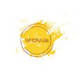 Upgrade banner. Stamp on a yellow smear of paint background grunge art design element stock vector illustration